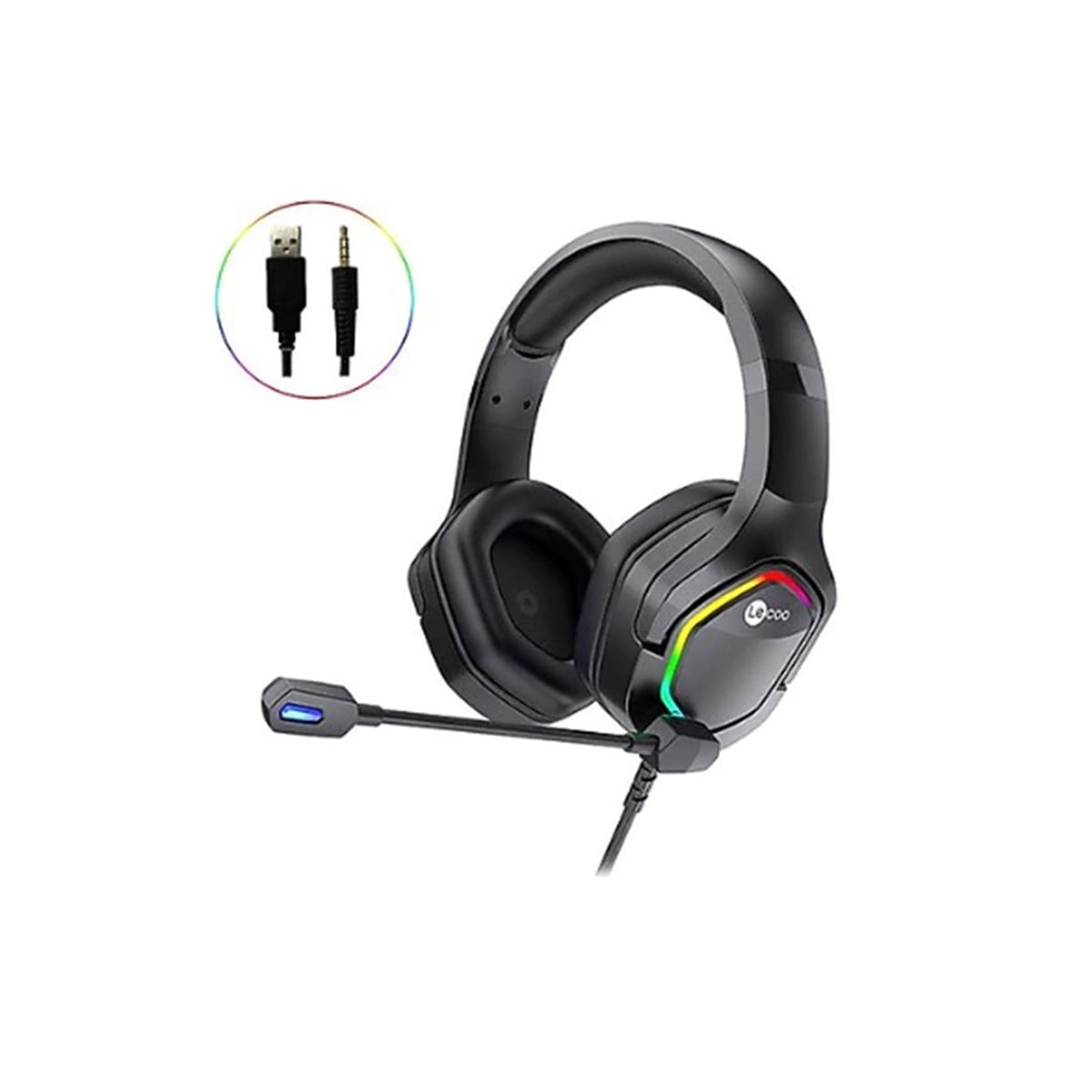 LENOVO KULAKLIK LECOO HT403 RGB LED AYDINLATMALI SİYAH KABLOLU OYUNCU MİKROFONLU ADAPTÖRLÜ 1