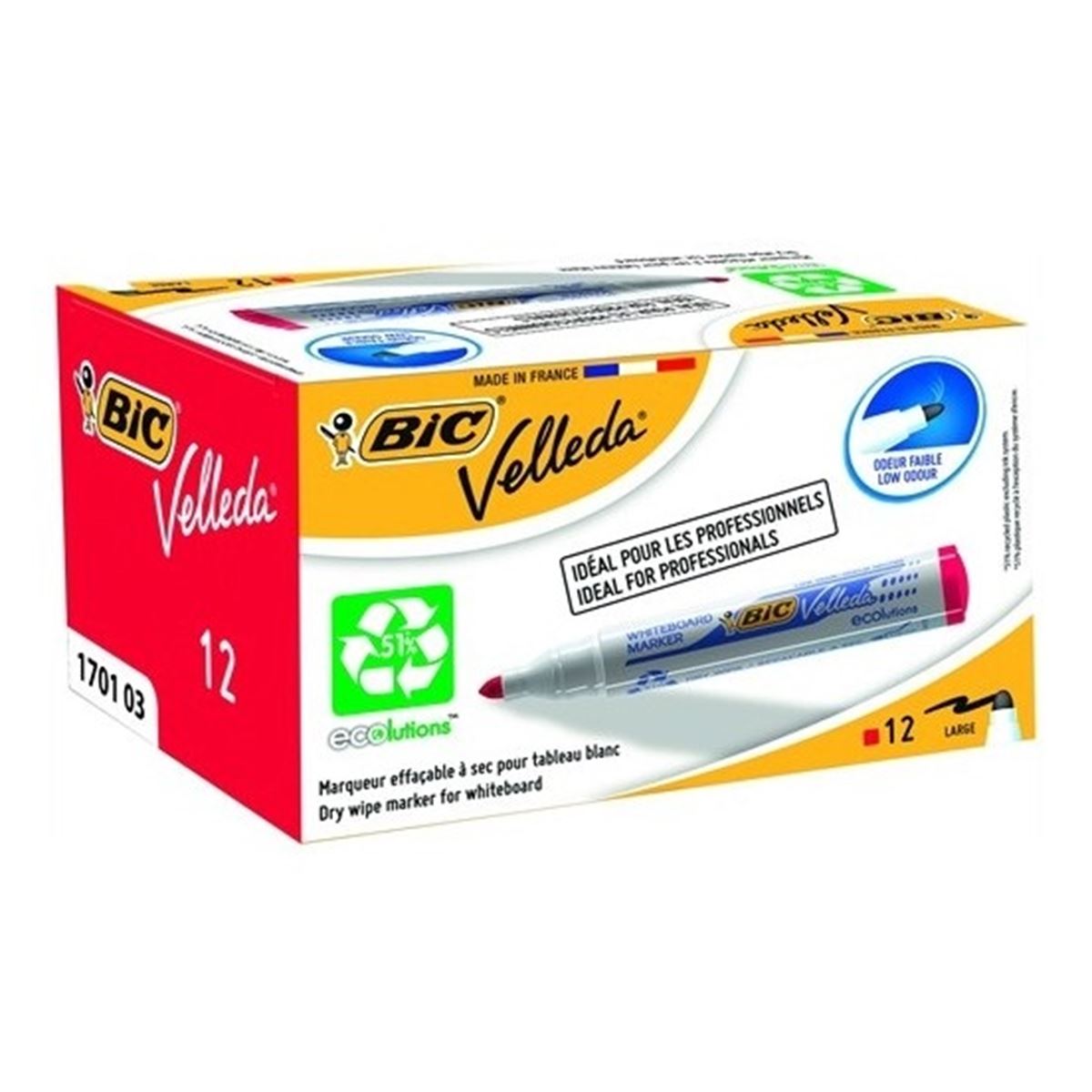 BİC TAHTA KALEMİ VELLEDA 1701 KIRMIZI 12 Lİ 904939 1