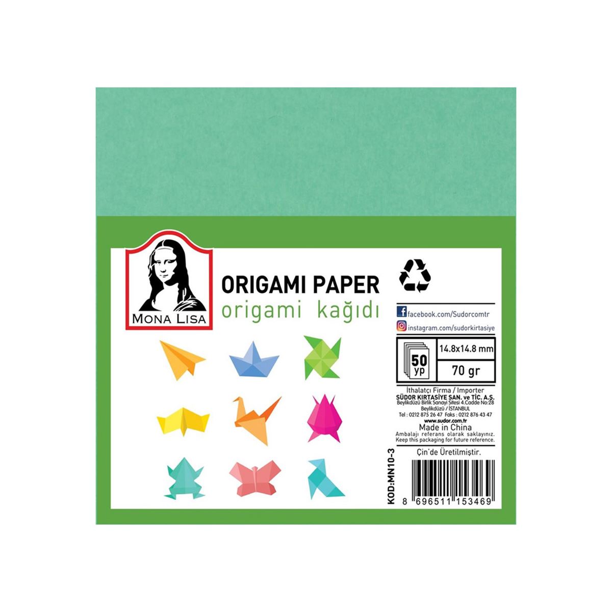 SÜDOR ORİGAMİ KAĞIDI 14.8x14.8 70 GR 50 YP MN10-3 1