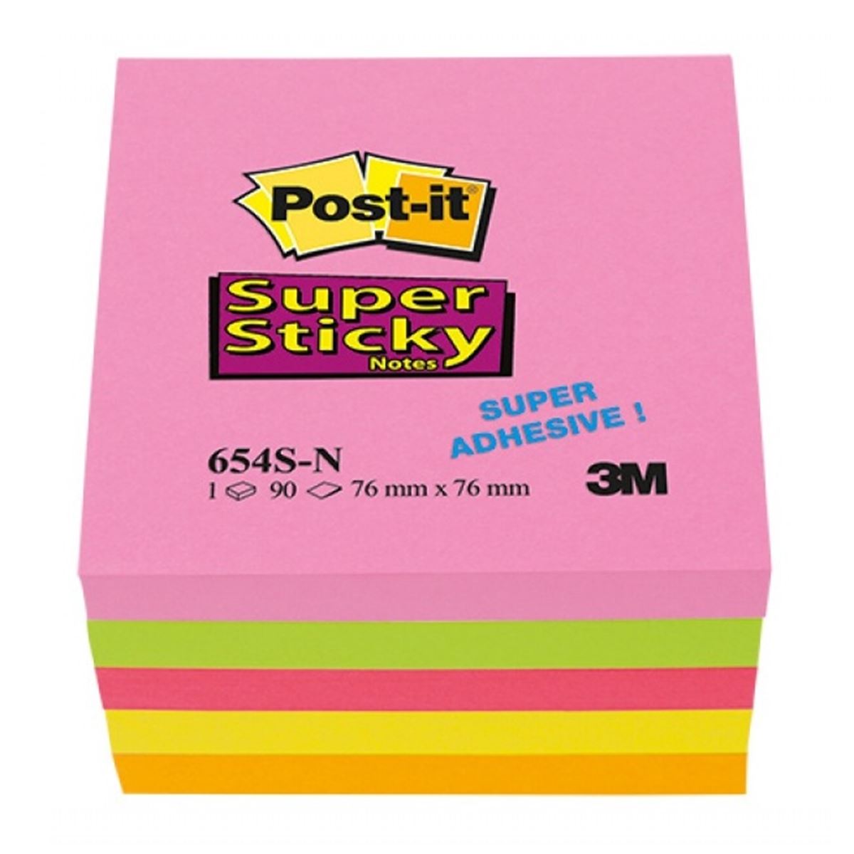 3M SÜPER STİCKY POST-İT 654S-TFEN KARIŞIK NEON RENKLER 76x76 90 YP. 1