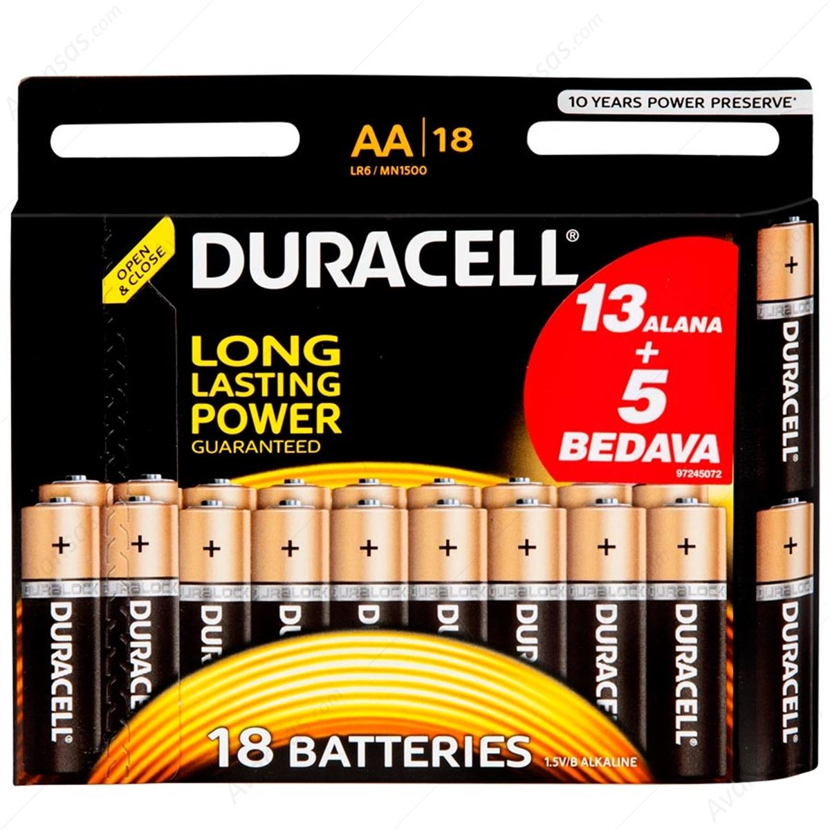 DURACELL PİL KALEM ALKALİNE AA 1.5 V 13+5 Lİ KARTELA LR6 / MN1500 1