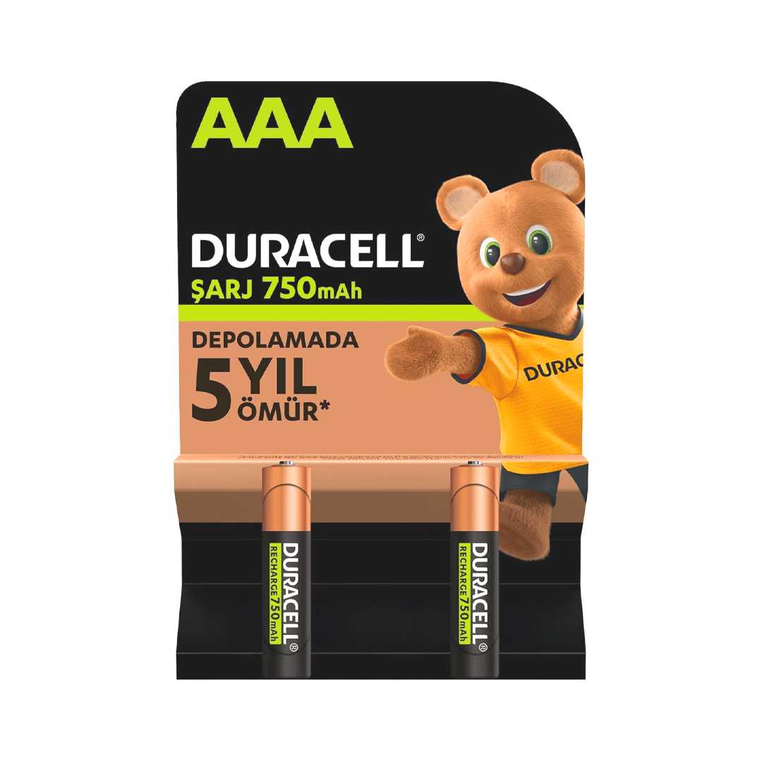 DURACELL PİL ŞARJLI İNCE KALEM AAA 750 MAH 2 Lİ HR03 1
