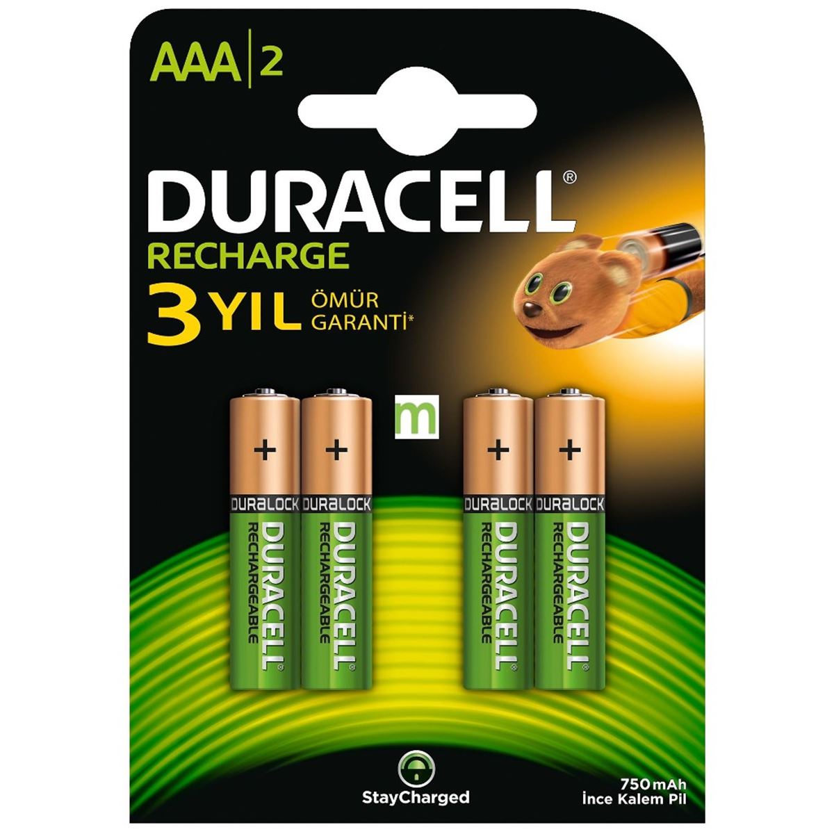 DURACELL PİL ŞARJLI İNCE KALEM 4 LÜ AAA 750 mAh 1