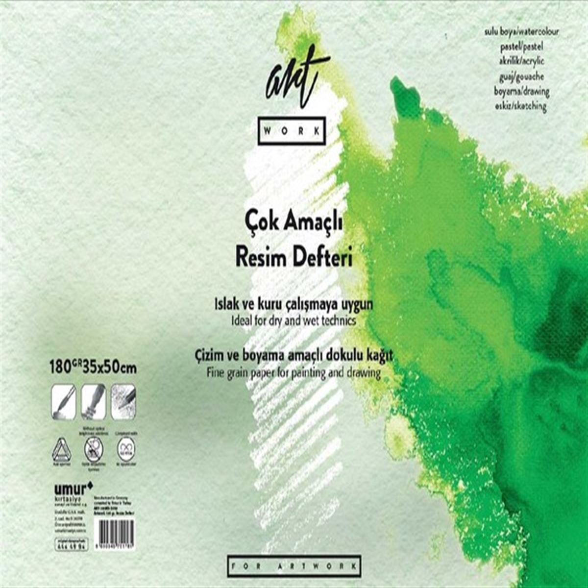 ARTWORK RESİM DEFTERİ 35x50 RENKLİ 15 YP. 180 GR. 3 YP. RESİM KAĞIDI + 12 YP. 160 GR. FON ART-R-3550 1