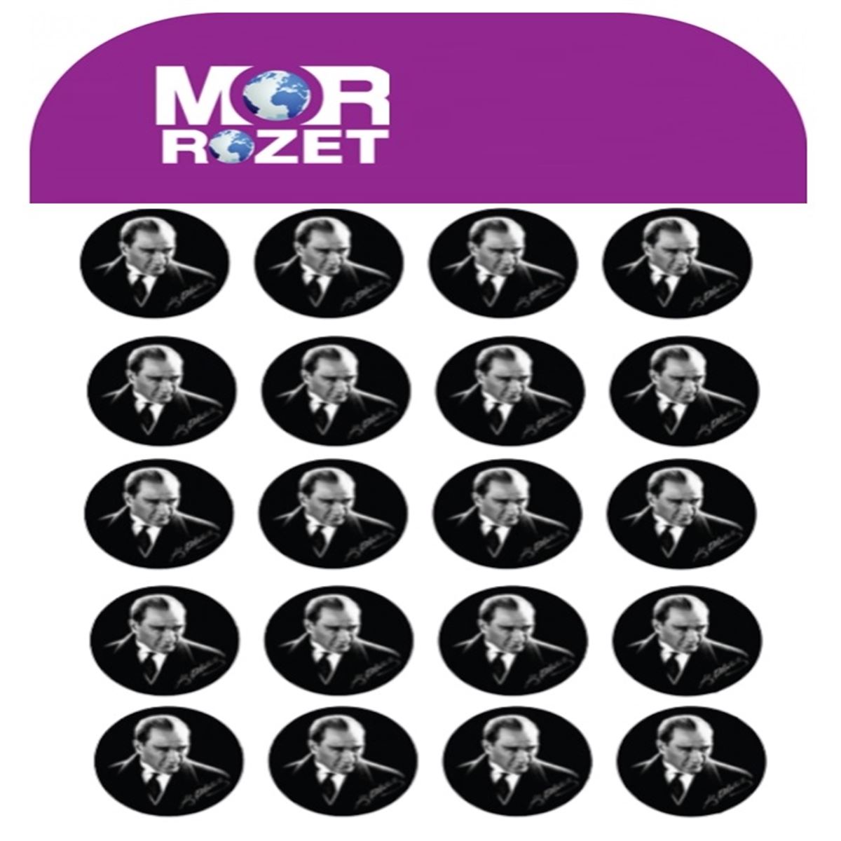 MOR ROZET ATATÜRK SİYAH BEYAZ RZT-20 20 Lİ 1