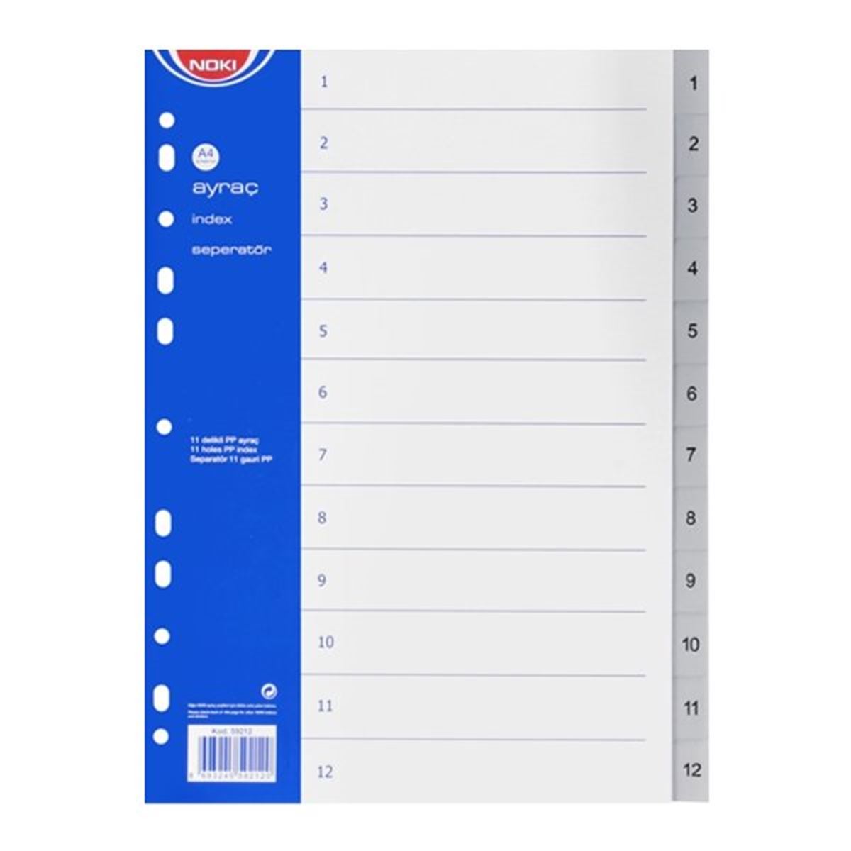NOKİ SEPERATÖR A4 1-12 RAKAM PP 59212 1