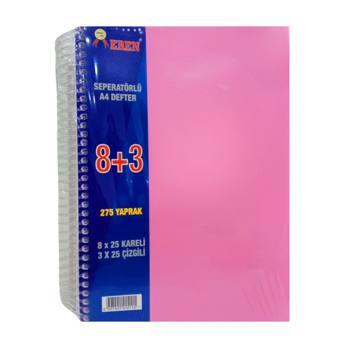 EREN AYRAÇLI DEFTER A4 8+3 PP KAPAK SPİRALLİ 275 YP 1