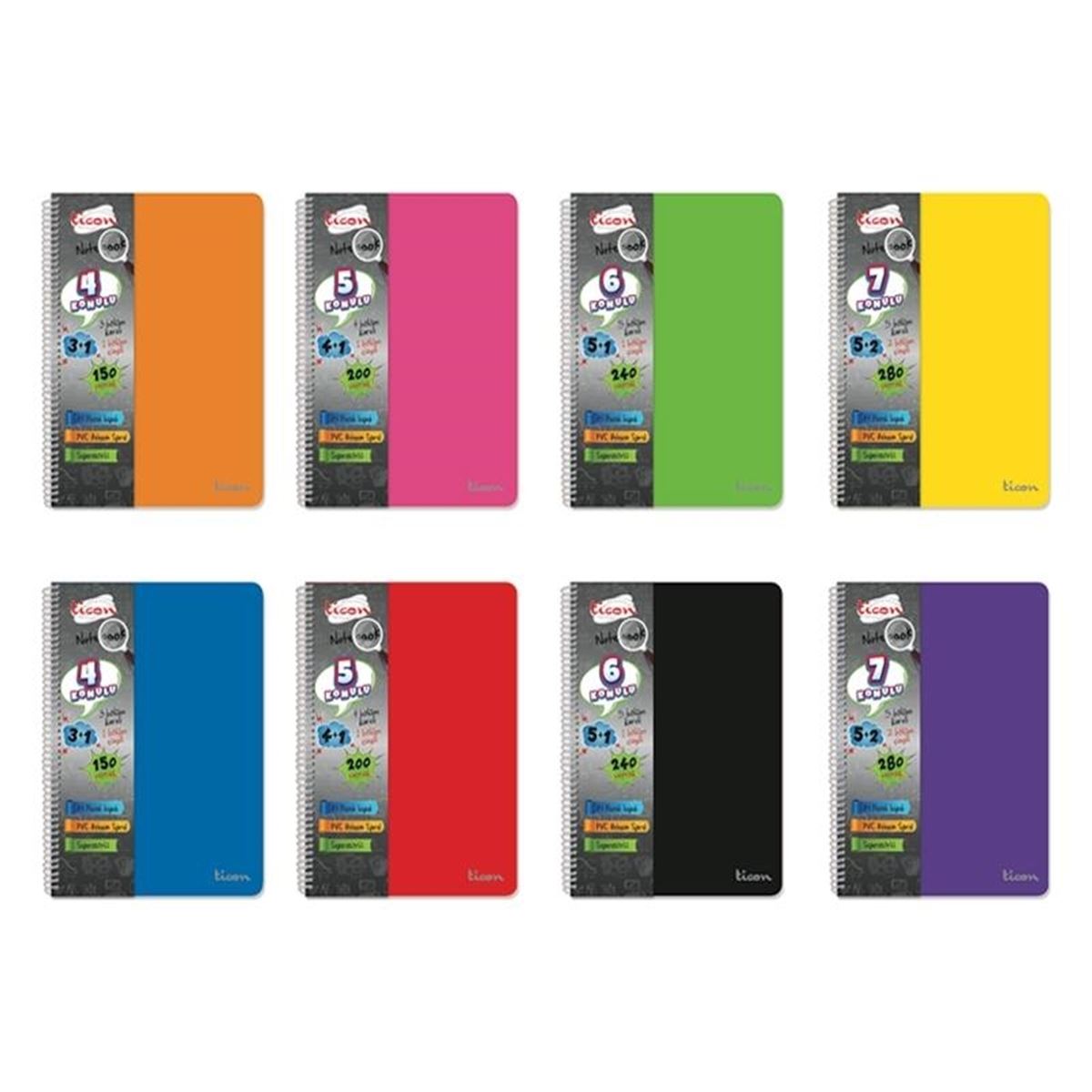 TİCON SPİRALLİ PLASTİK KAPAK SEPERATÖRLÜ DEFTER 240 YP.KARELİ 7 SEP. 47186 1