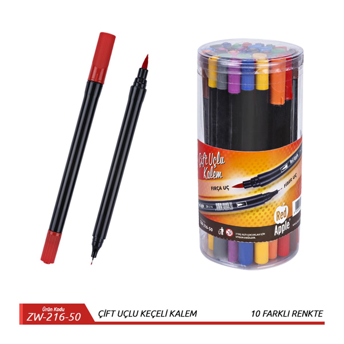RED APPLE FİNELİNER KALEM ZW-216 ÇİFT TARAFLI KAVANOZ 50 LI 1