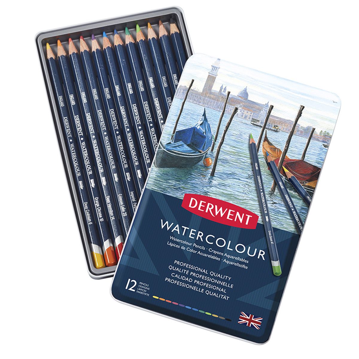 DERWENT WATERCOLOUR SULUBOYA KALEMİ 12 RENK METAL KUTU DW32881 1