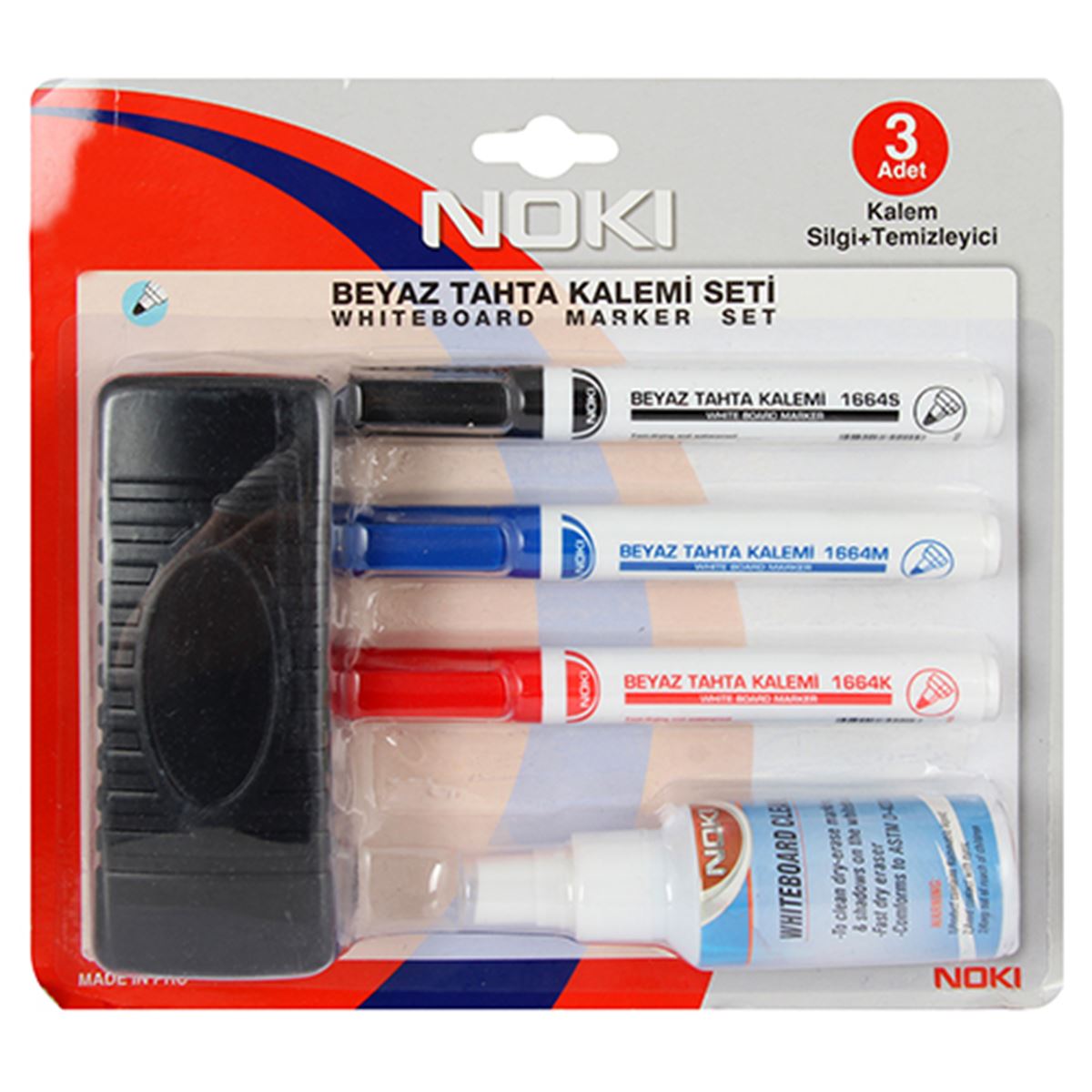 NOKİ TAHTA KALEMİ SETİ 3 RENK KALEM + SİLGİ + TEMİZLEYİCİ SPREY 1664 1