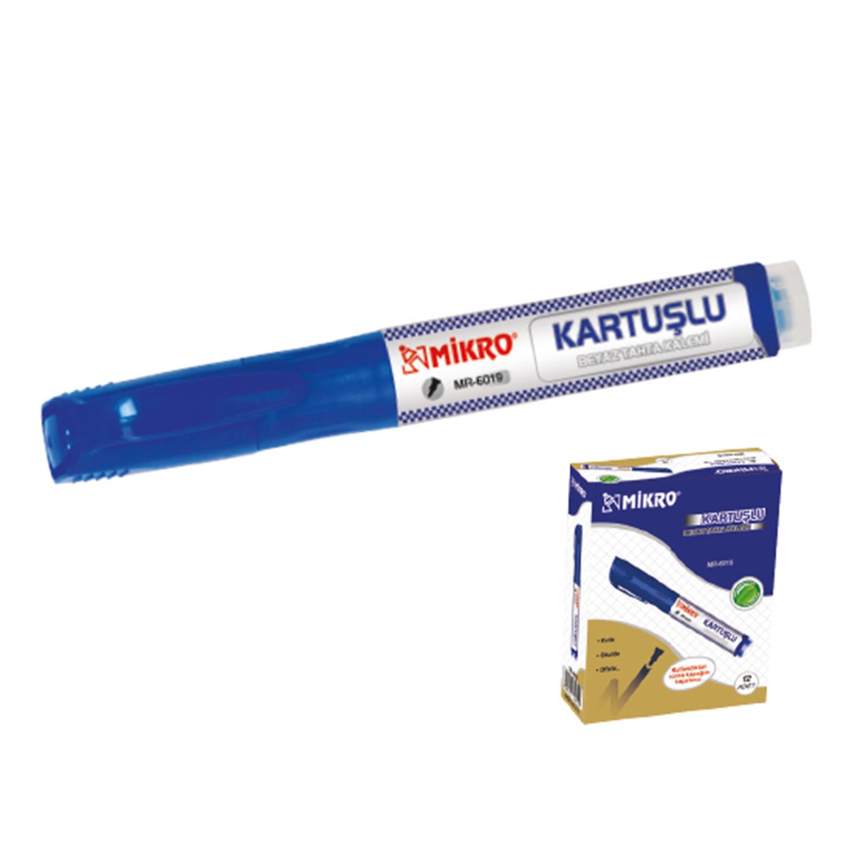 MİKRO TAHTA KALEMİ MAVİ KARTUŞLU 12 Lİ MR-6019M 1