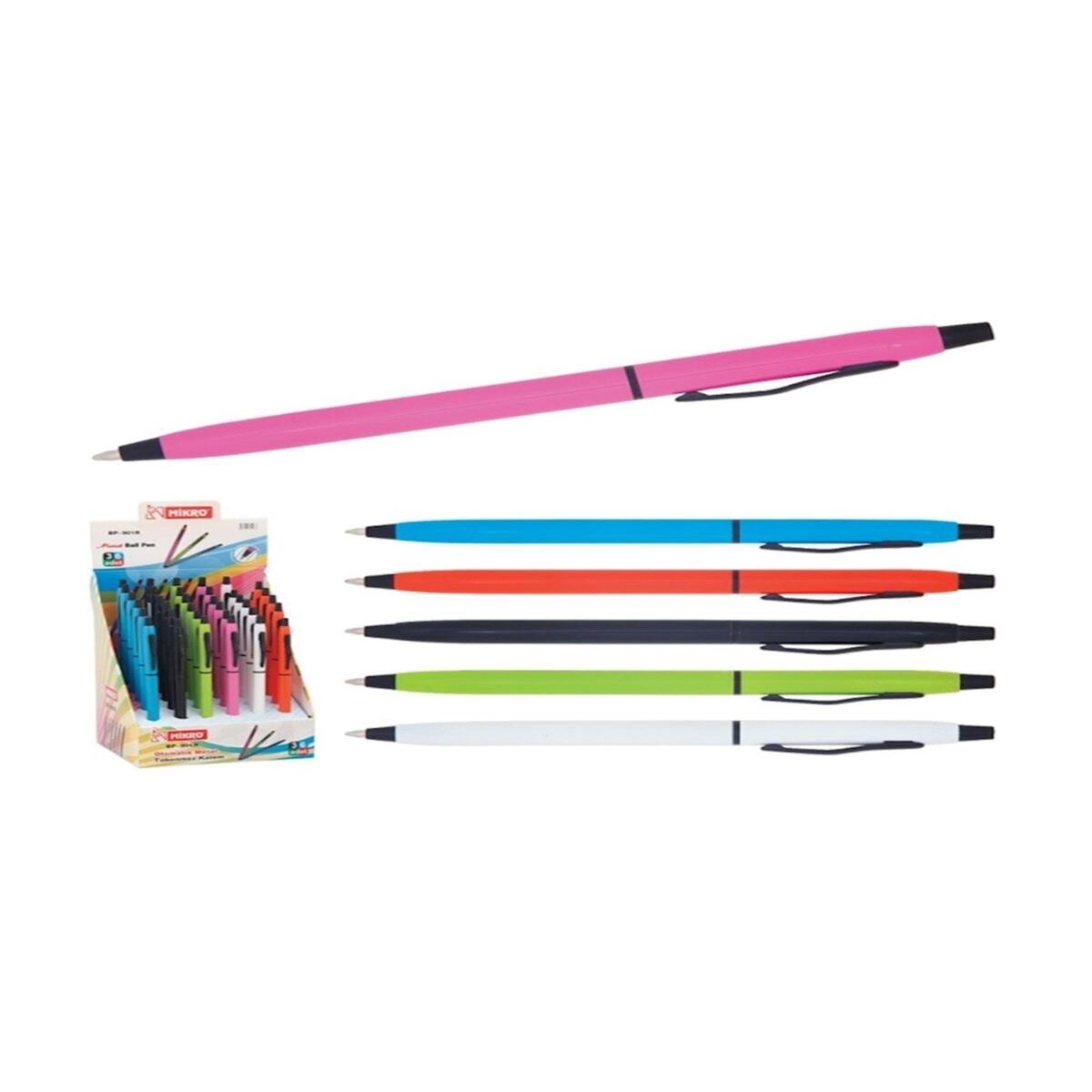 MİKRO TÜKENMEZ KALEM BASMALI METAL KUTULU RENKLİ BP-901R 1