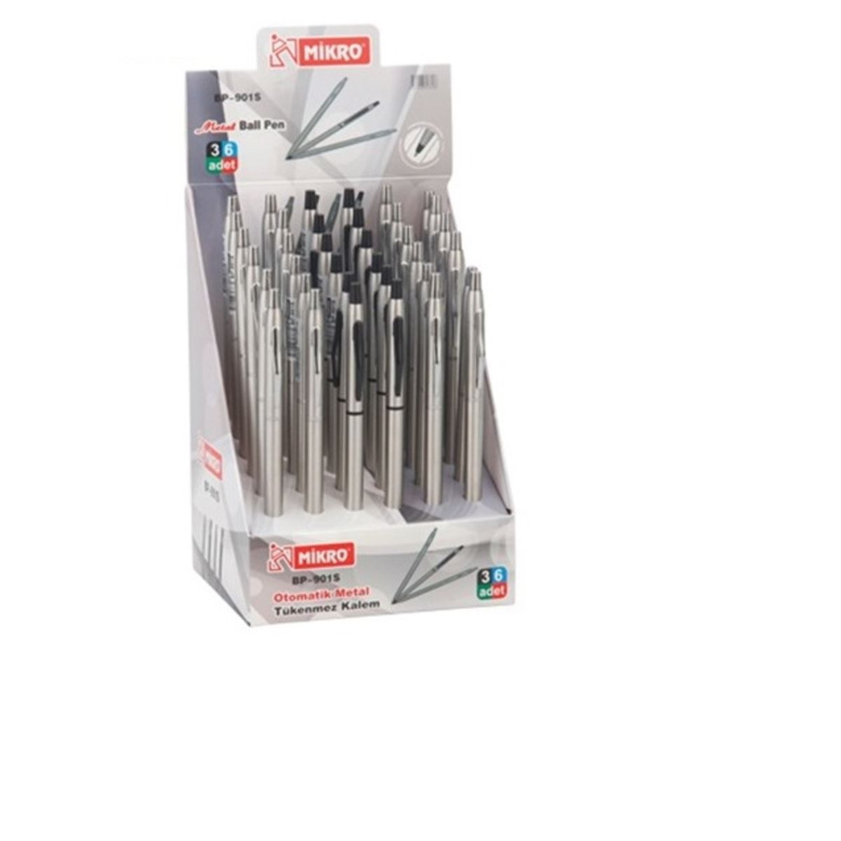 MİKRO TÜKENMEZ KALEM BP-901S METAL BASMALI GÜMÜŞ 36 LI 1
