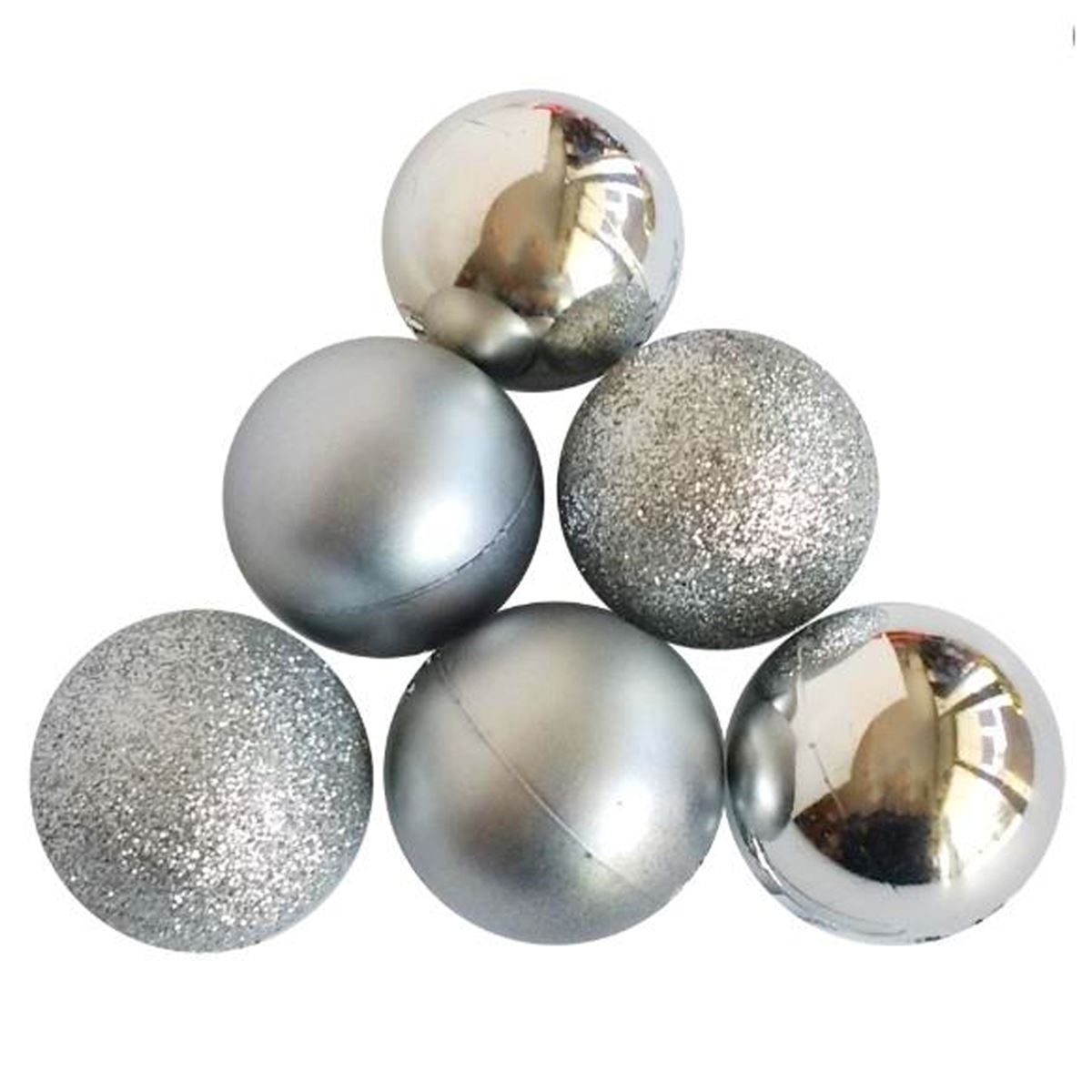 YILBAŞI SÜSÜ 4204-2 TOP BÜYÜK GÜMÜŞ SİMLİ MAT PARLAK 10 CM 6 LI 1