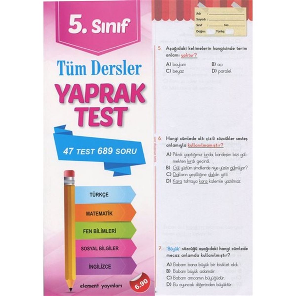 ELEMENT YAPRAK TEST TÜM DERSLER 5.SINIF 2018-2019 1