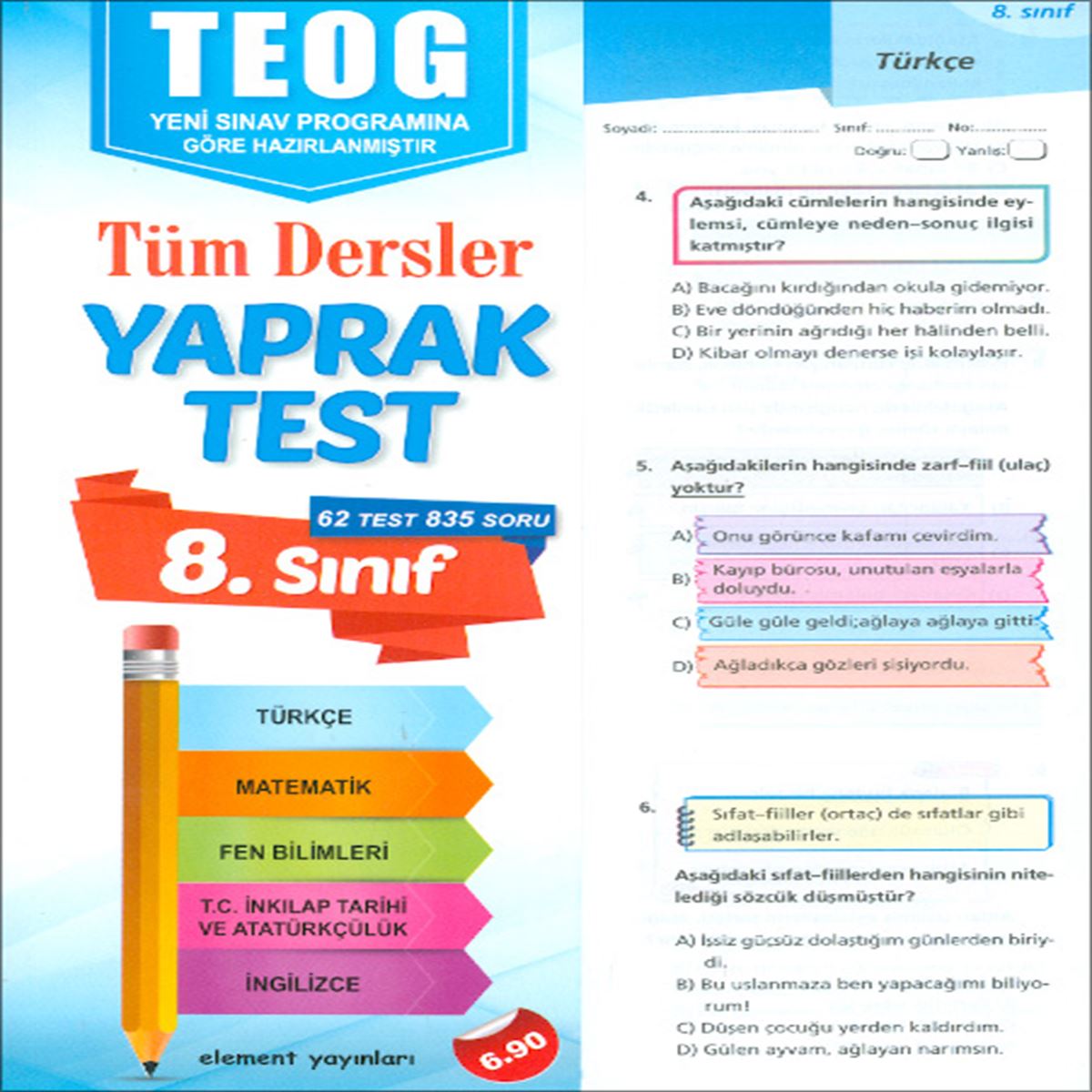 ELEMENT YAPRAK TEST TÜM DERSLER 8.SINIF 2018-2019 1