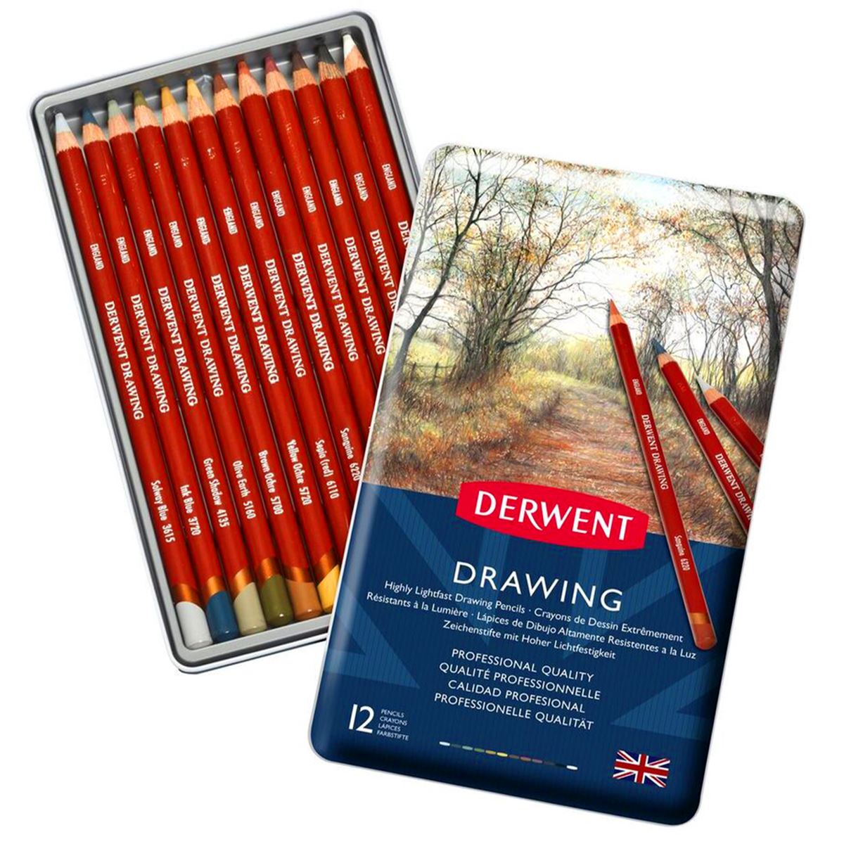 DERWENT DRAWİNG ÇİZİM KALEMİ 12 RENK METAL KUTU DW0700671 1