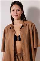 Keten Natural Açık Kahverengi Gömlek KAHVE - 1