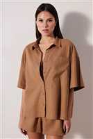 Keten Natural Açık Kahverengi Gömlek KAHVE - 5