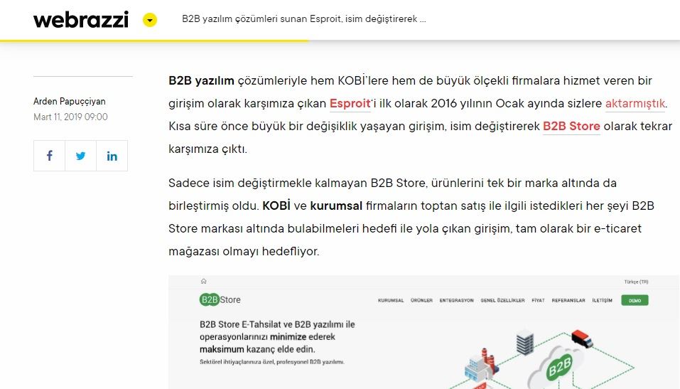 Webrazzi'de B2B Store haberimiz yayınlandı