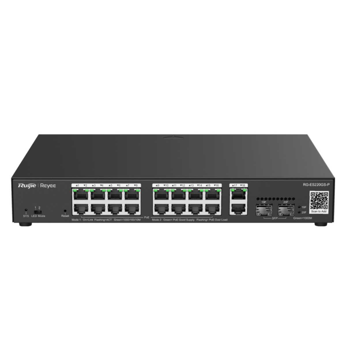 REYEE RG-ES220GS-P 16 PORT GIGABIT POE 2 SFP 2 UP LINK 250W YÖNETİLEBİLİR SWITCH 1
