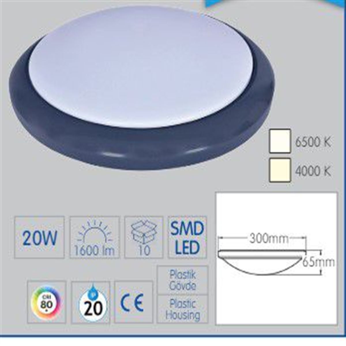 20W TAVAN ARMATÜRÜ ANTRASİT 1