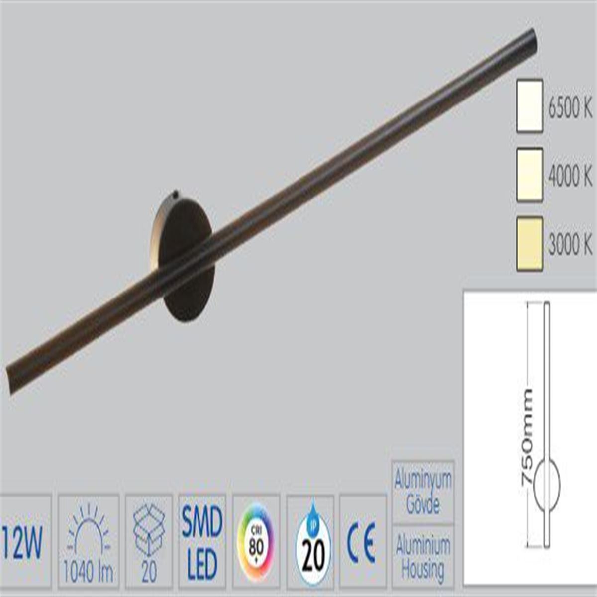 12W SİYAH LED APLİK 1