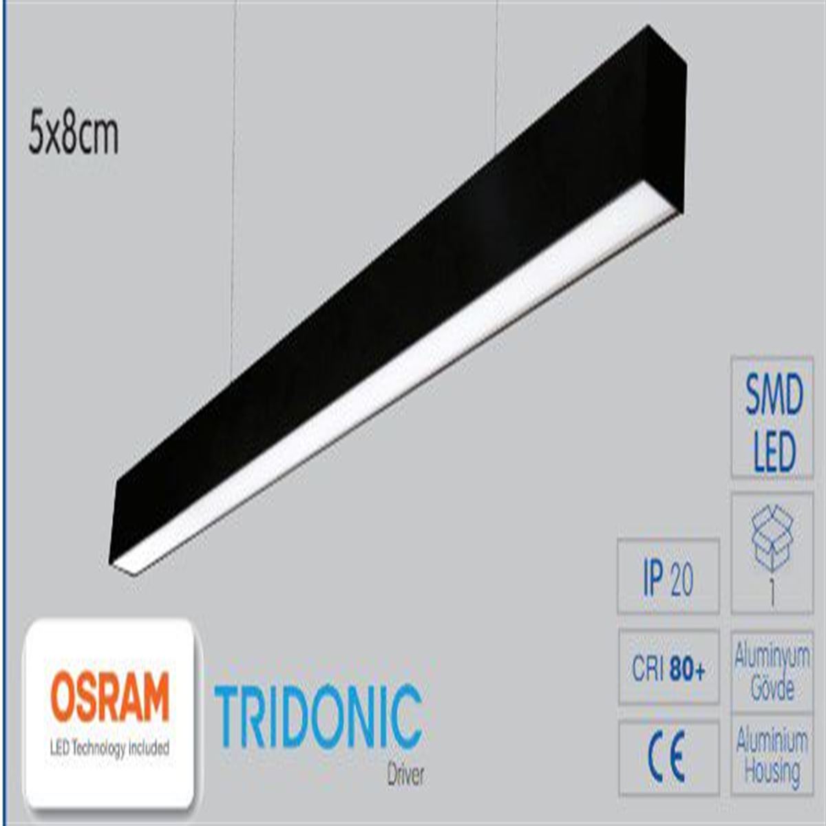 60 CM LİNEER ARMATÜR SİYAH KASA 1