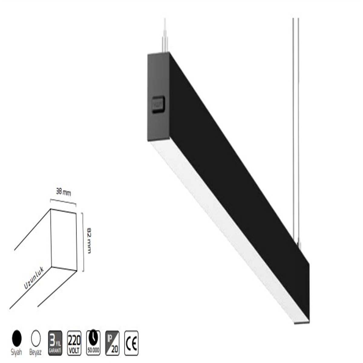 GY 8030-355 cm SİYAH 101W 3000K SO LİNEER ARMATÜR 1