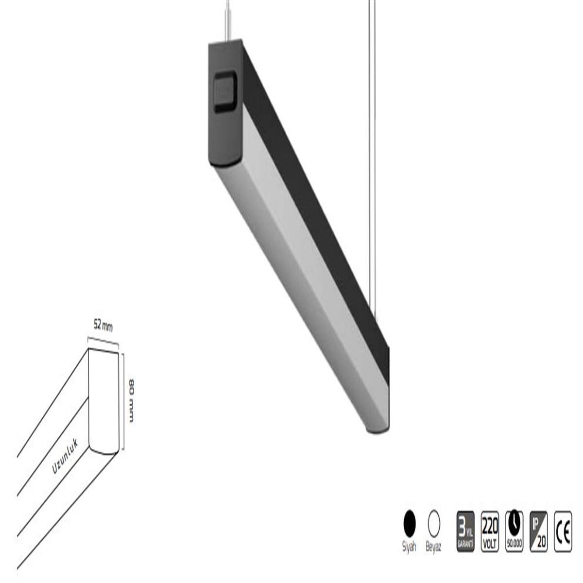 GY 8036-303 cm SİYAH 123W 3000K SO LİNEER ARMATÜR* 1