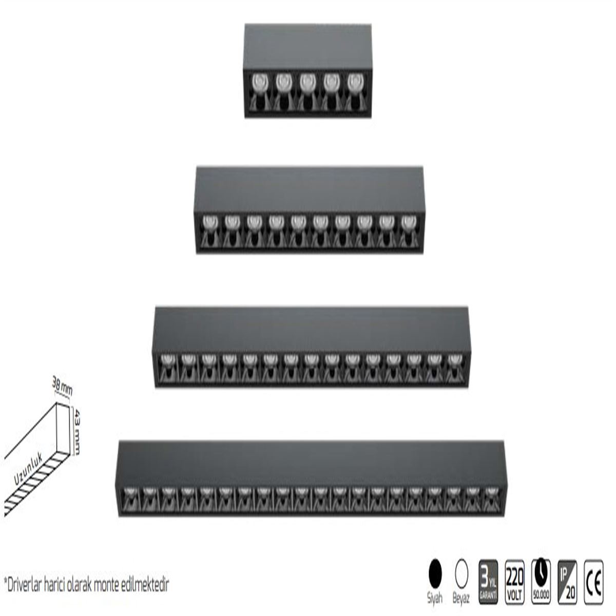 GY 8044-64 cm SİYAH 50W 48° 6500K SM LİNEER ARM 1