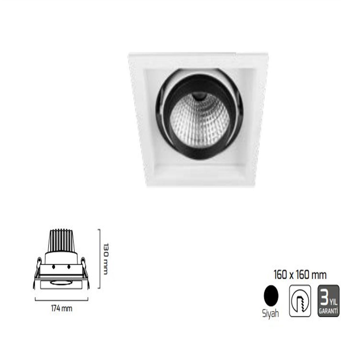 GY 3041-16 SİYAH 16W 35° 4000K SO COB LED SA ARM 1