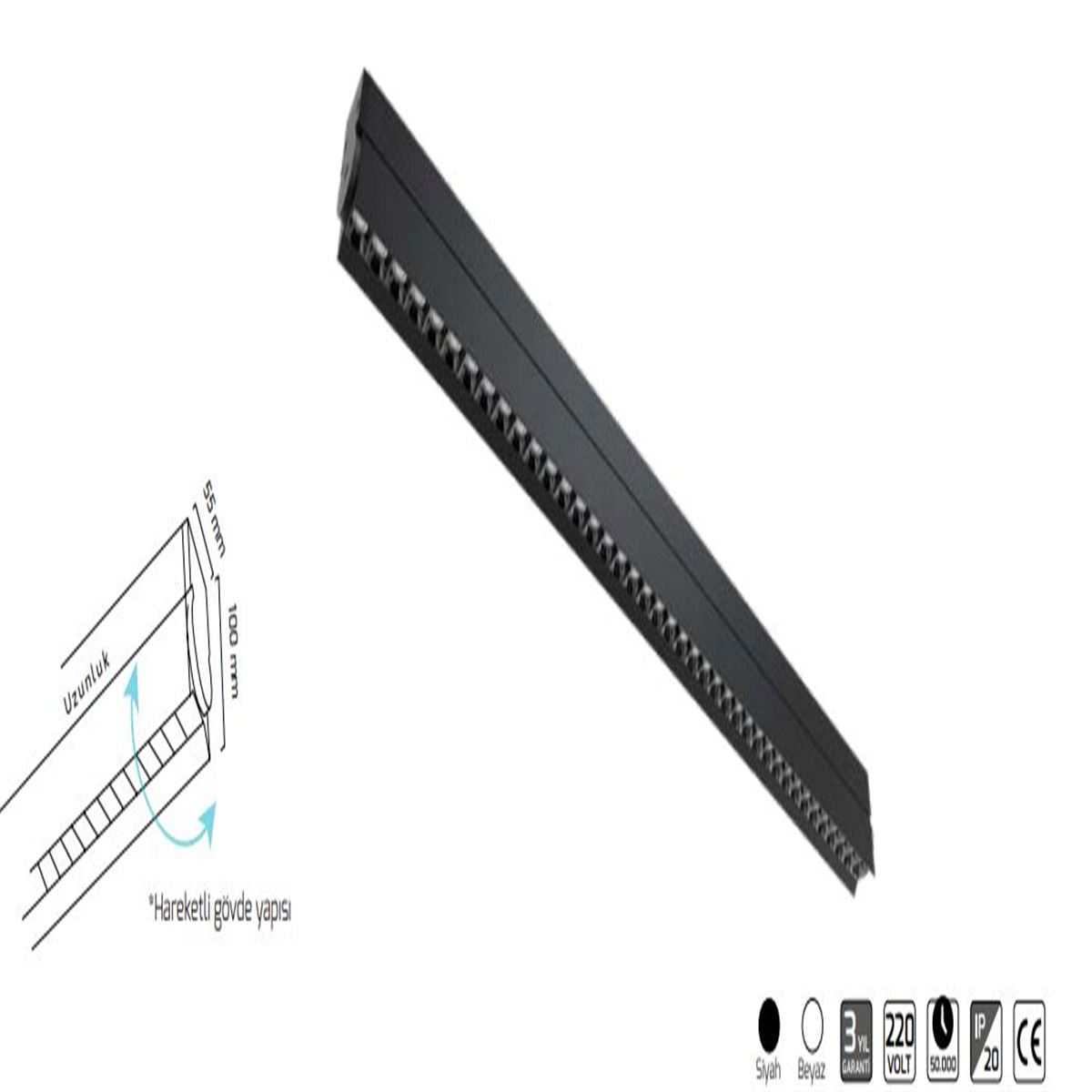 GY 8040-128 cm SİYAH 101W 48° 4000K SO LİNEER ARM* 1