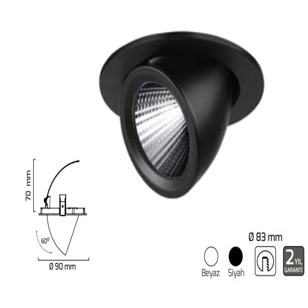 GY 3030-10 SİYAH 10W 40° 4000K SO COB LED S.A.ARM* 1