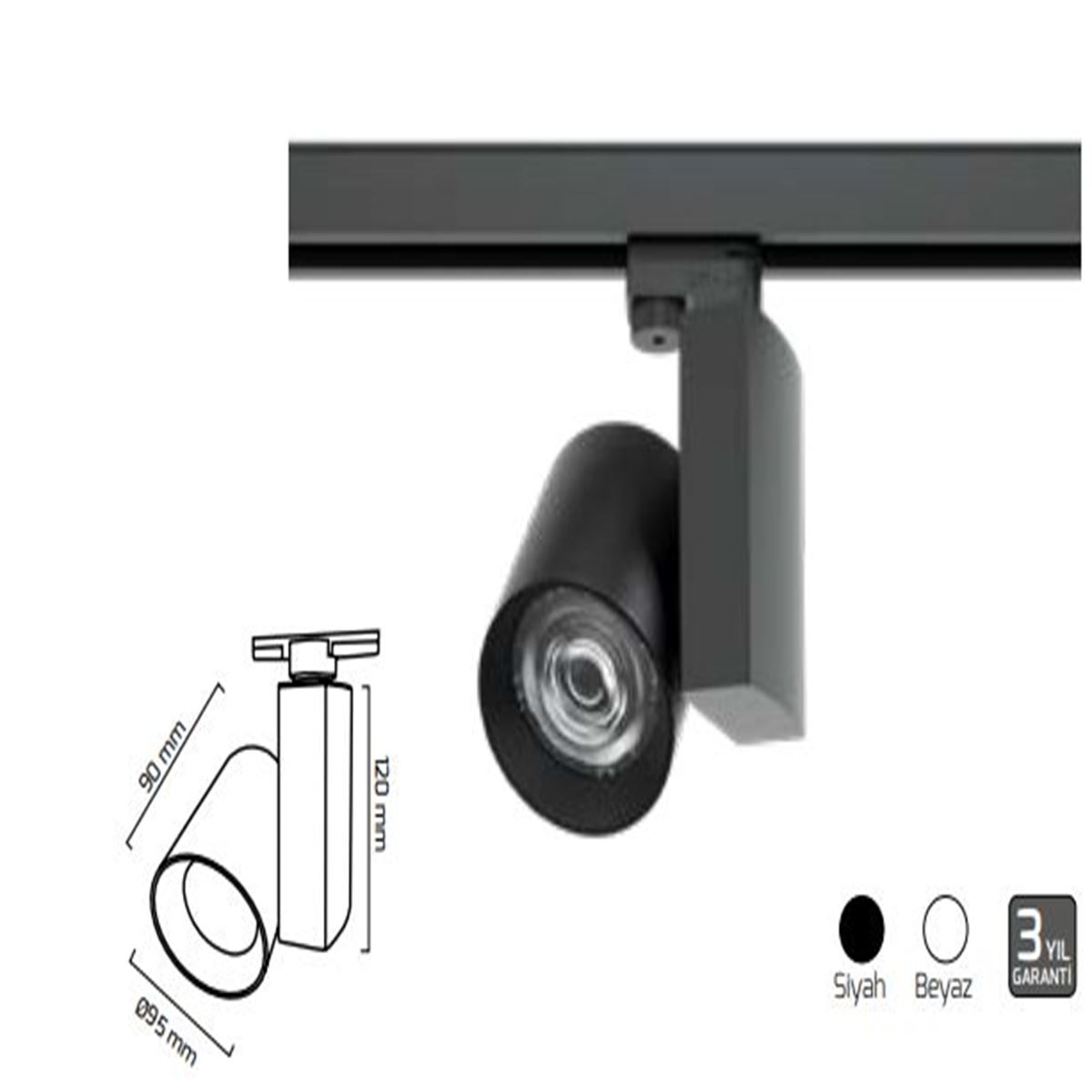 GY 3618T SİYAH 36W 40° 6500K SO LED RAY SPOT ARM 1