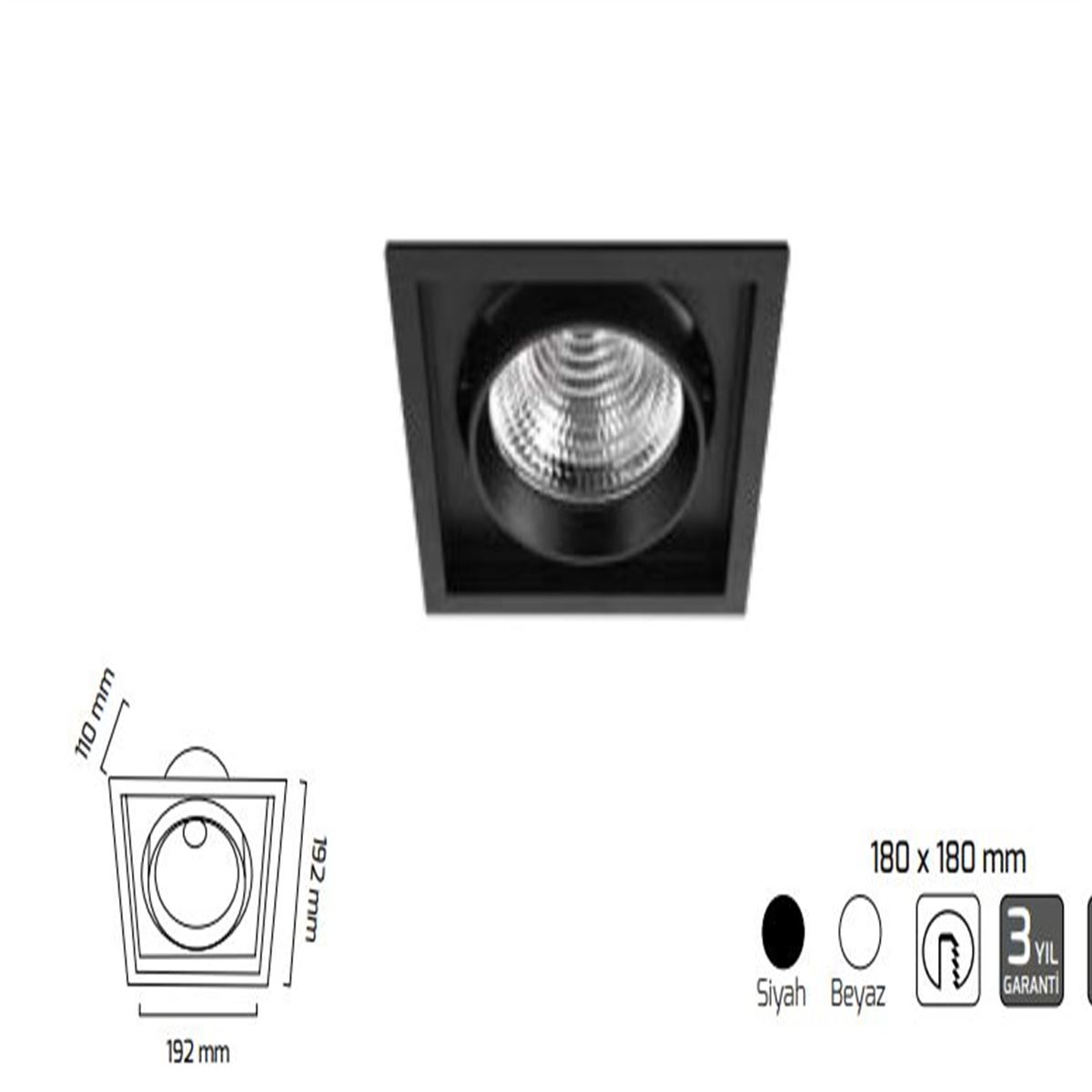 GY 3051-14 SİYAH 14W 36° 4000K SOD COB LED S.A.ARM 1