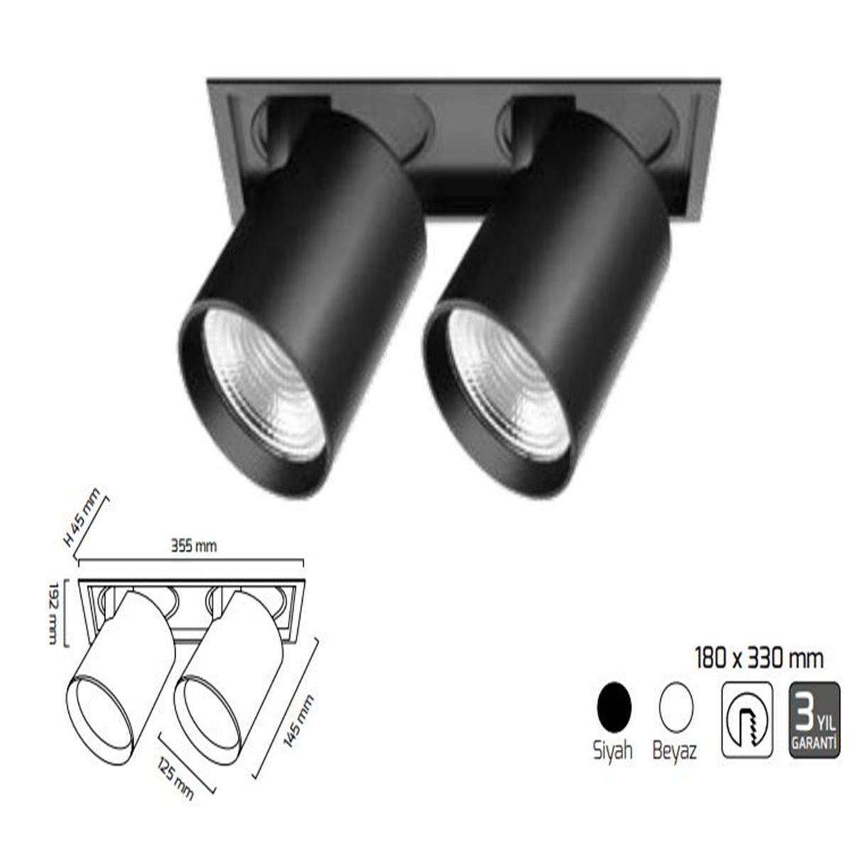 GY 3152-14 SİYAH 28W 36° 4000K SO COB LED S.A. ARM 1