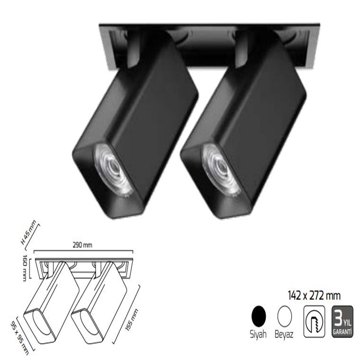 GY 3252-36 SİYAH 2x36W 40° 4000K SO LED S.A. ARM.* 1