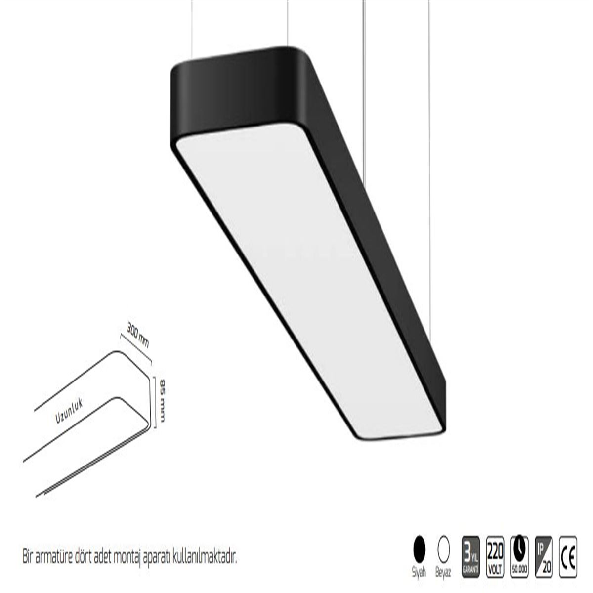 GY 8111-45X90 cm SİYAH 135W 4000K SO LİNEER  Ö.İ 1