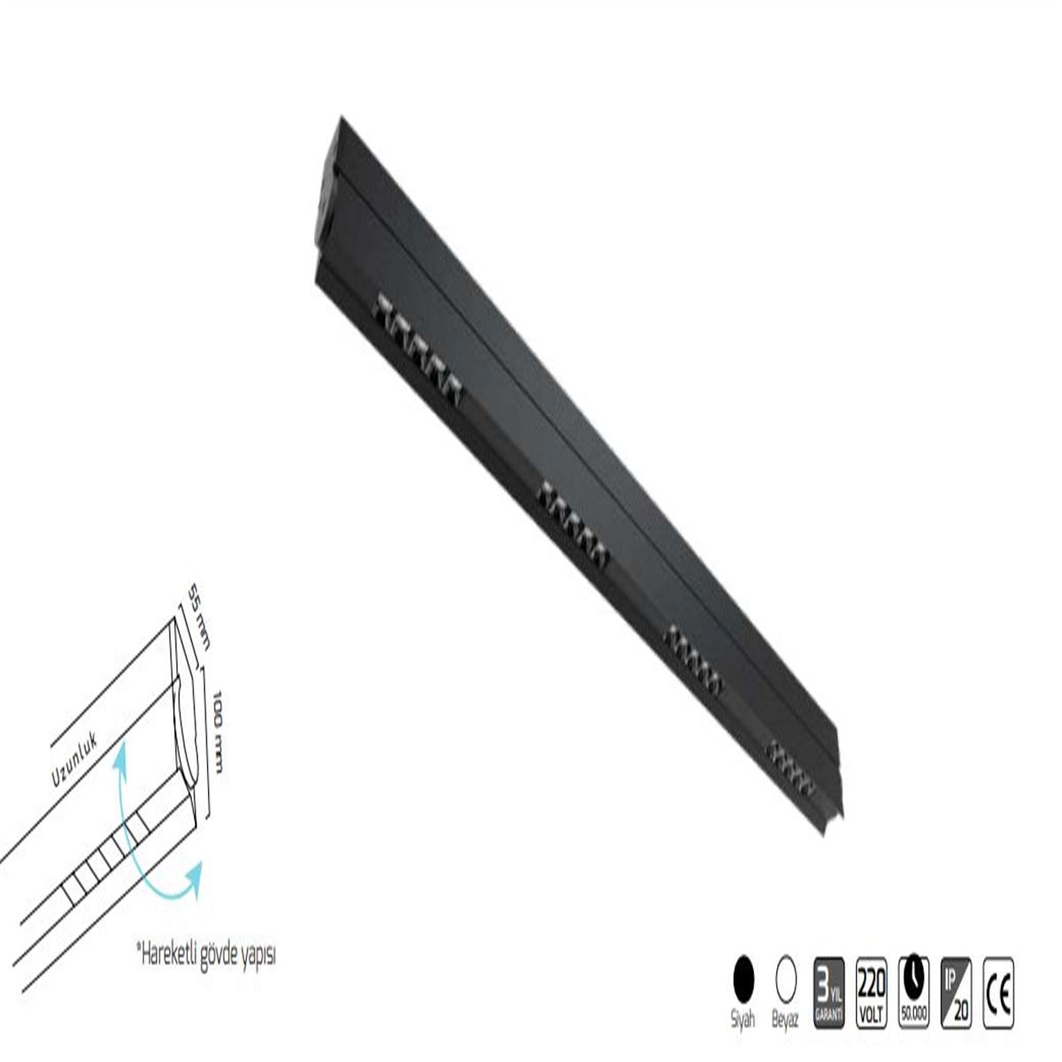 GY 8039-120 cm SİYAH 50W 4000K SM LİNEER ARM Ö.İ* 1