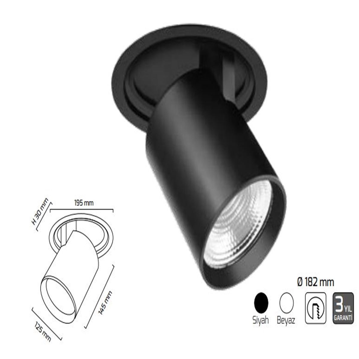 GY 3150-14 SİYAH 14W 60° 2700K SO COB LED S.A.ARM* 1