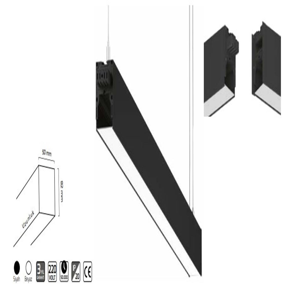 GY 8056-60 SİYAH 18W 3000K LİNEER ARMATÜR* 1