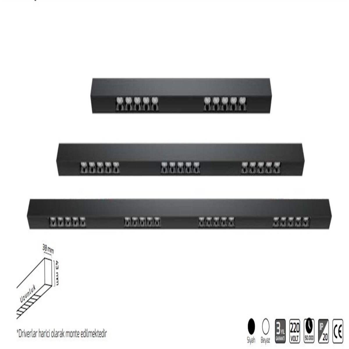 GY 8043-90 cm SİYAH 38W 48° 3000K SO LİNEER ARM* 1