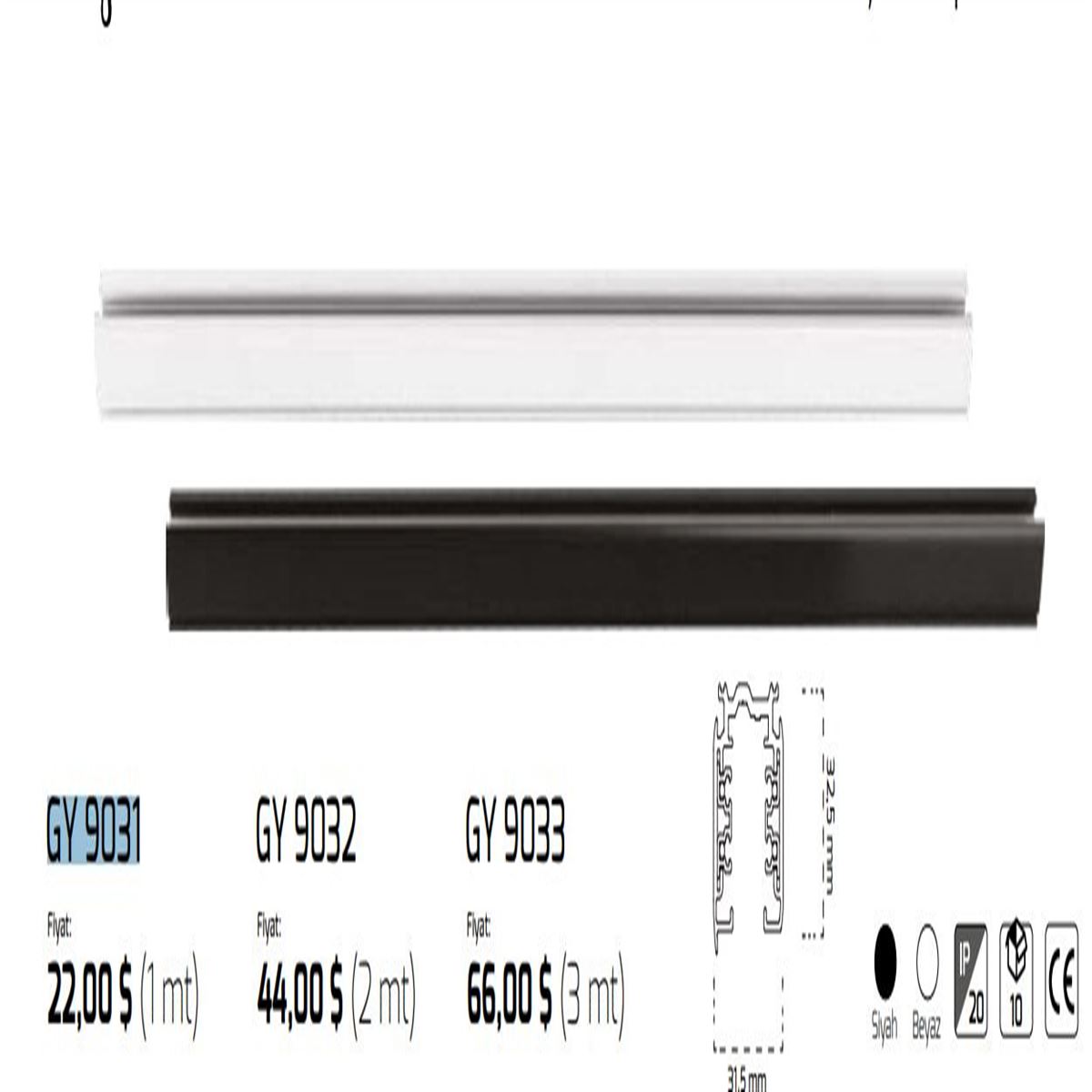 GY 9033 - TRİFAZE RAY 3MT SİYAH 1