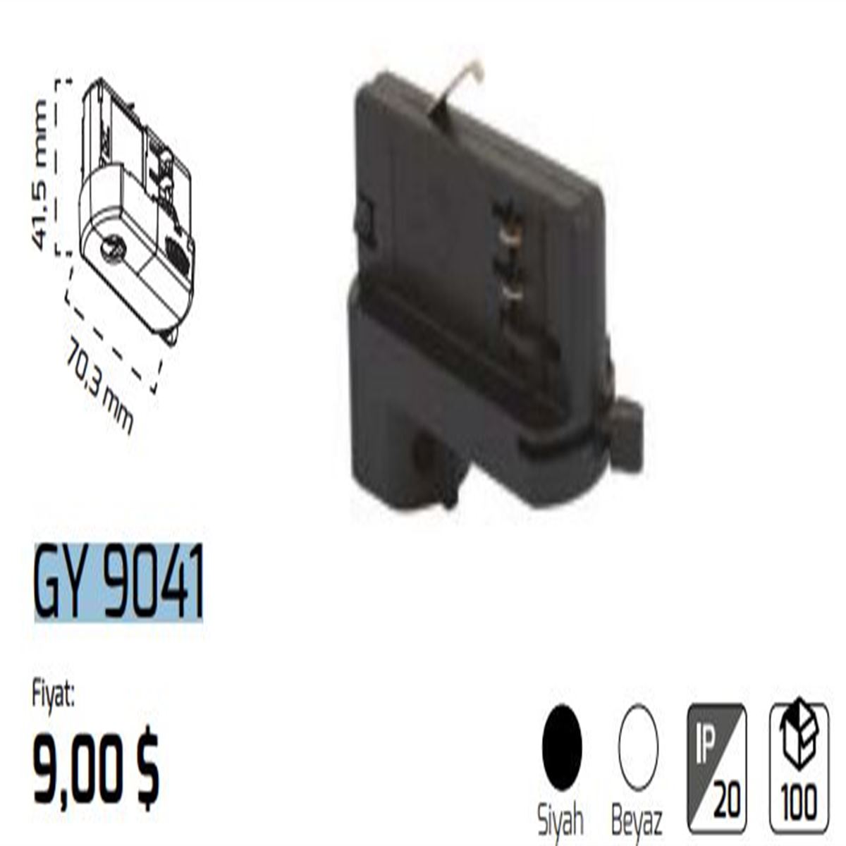 GY 9041 - TRİFAZE RAY SOKETİ GRİ 1