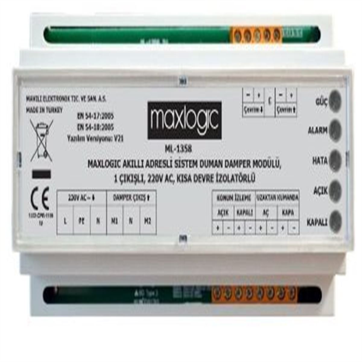 Maxlogic Akıllı Adresli Duman Damper Modülü, 1 Çık 1
