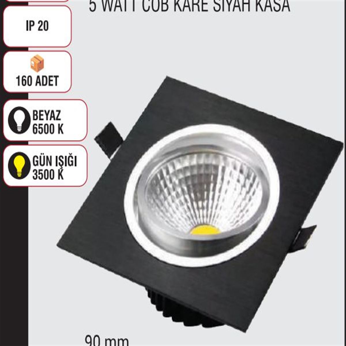 5 WATT COB KARE SİYAH KASA 1