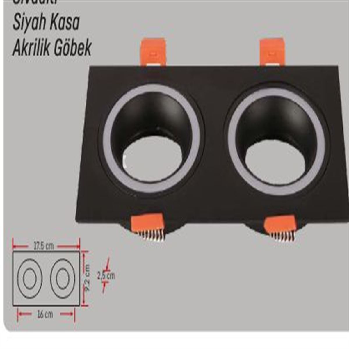 ALÜMİNYUM SPOT AKRİLİKLİ KARE 2 Lİ KASA SİYAH 1