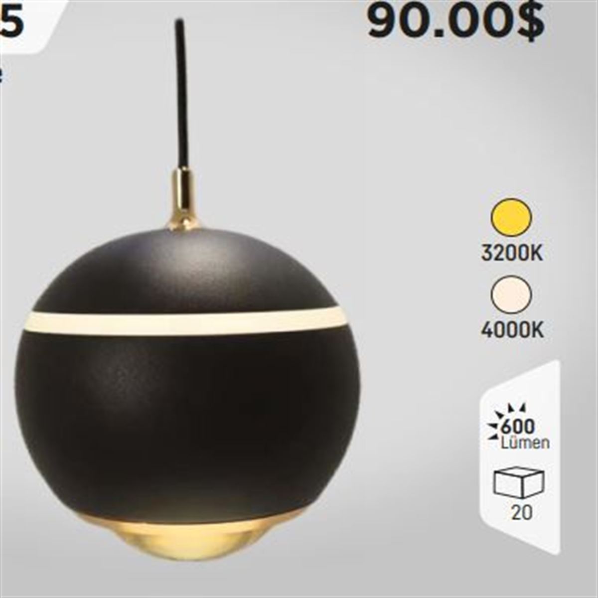 MAGNET SARKIT MAT SİYAH MERCEKLİ KÜRE ARMATÜR 6W 1